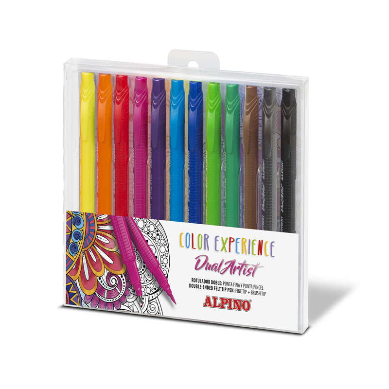 Alpino Color Experience Pack de 12 Rotuladores Doble Punta con Punta Pincel - Forma Triangular Ergon