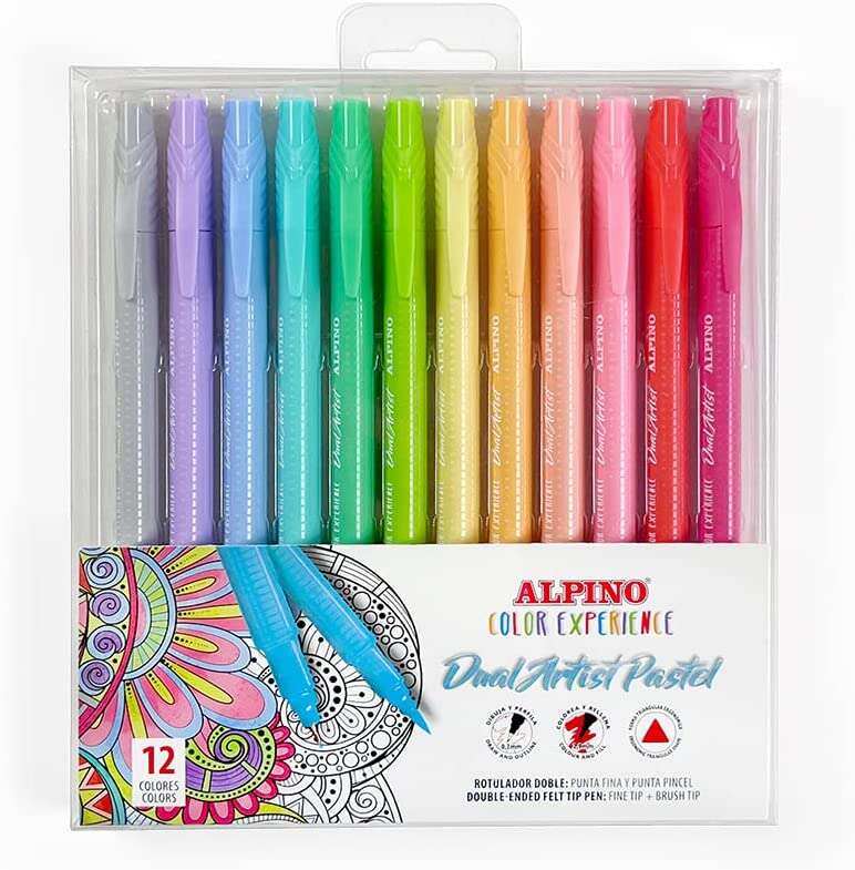 Alpino Color Experience Pack de 12 Rotuladores Pastel Doble Punta - Forma Triangular Ergonomica - Pu
