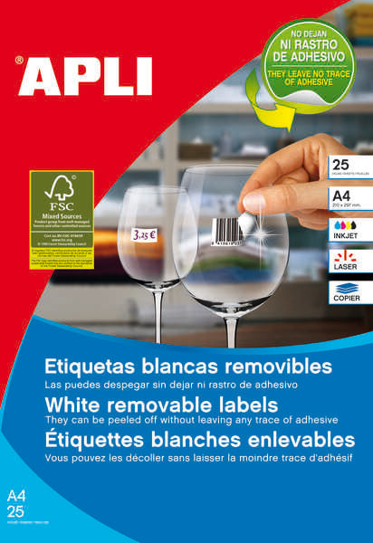 Apli Pack de 6.750 Etiquetas Blancas Removibles 17.8 x 10.0mm - 25 Hojas x 270 Etiquetas - Adhesivo Removible - Color Blanco
