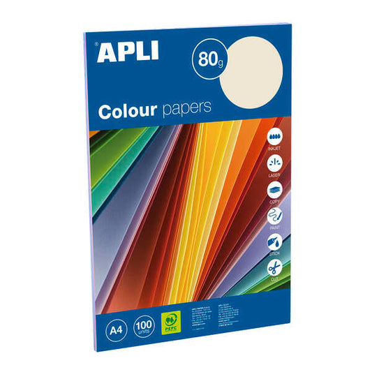 Apli Pack con 100 Hojas de Papel A4 - 20 Hojas por Color - Colores Surtidos Pastel