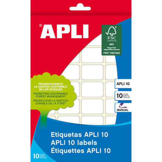 Apli Pack de 810 Etiquetas Rectangulares 10x16mm - 10 Hojas por 81 Etiquetas - Ideal para Escribir sobre Ellas - Adhesivo Permanente - Color Blanco
