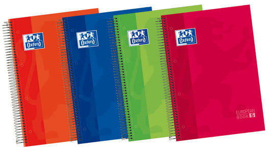 Oxford Europeanbook 5 Cuaderno Espiral Formato A4+ Horizontal 1 Linea - 120 Hojas - Tapa Extradura acabado Brillante - 5 Bandas de Color - Colores Surtidos - Cantidad: 5