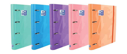 Oxford Europeanbinder Classic Carpeta de 4 Anillas Formato A4+ con Recambio Cuadriculado 5x5mm y 4 Taladros - Cierre con Goma Elastica - Colores Surtidos Tendencia - Cantidad: 10
