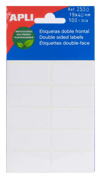 Apli Etiquetas Doble Frontal Blancas 19.0 x 40.0mm