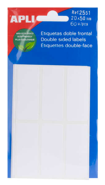 Apli Etiquetas Doble Frontal Blancas 20.0 x 50.0mm