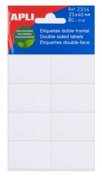 Apli Etiquetas Doble Frontal Blancas 25.0 x 40.0mm