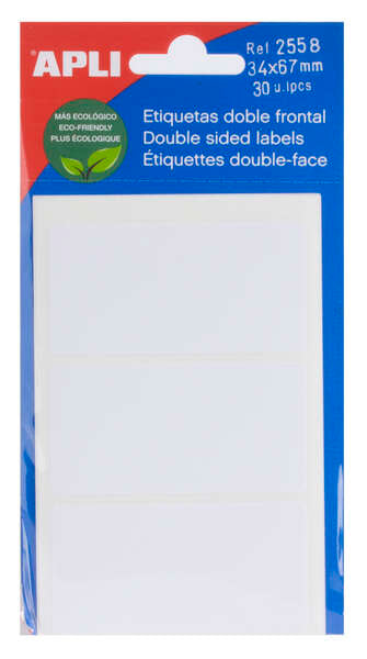 Apli Etiquetas Doble Frontal Blancas 34.0 x 67.0mm