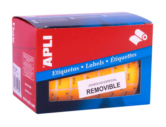 Apli Rollo Etiquetas PVP Naranja Fluorescente Removibles 12.0 x 18.0mm