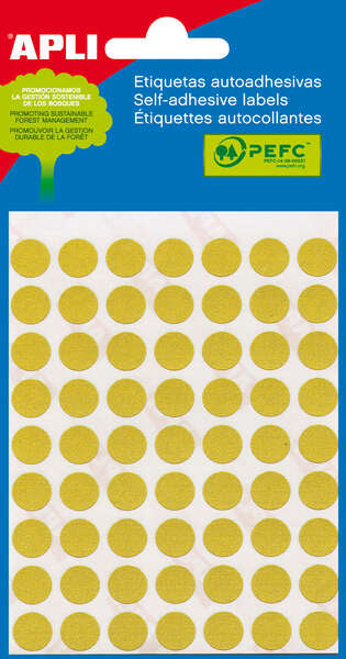 Apli Minibolsa de 315 Etiquetas Redondas Ø 10mm - 5 Hojas por 63 Etiquetas - Adhesivo Permanente - Aptas para Escritura con Lapiz, Boligrafo y Rotulador - Color Amarillo