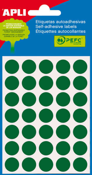 Apli Pack de 175 Etiquetas Redondas - Tamaño Ø 13mm - Aptas para Escritura Manual - Adhesivo Permanente - Color Verde