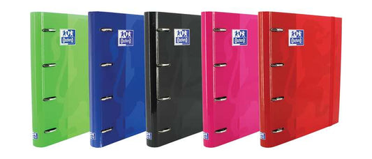 Oxford Europeanbinder Classic Carpeta de 4 Anillas Formato A4+ con Recambio Cuadriculado 5x5mm y 4 Taladros - Cierre con Goma Elastica - Colores Surtidos - Cantidad: 10