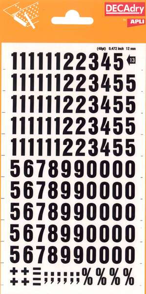 Apli Numeros Transferibles - 12mm - Facil Aplicacion - Negros Intensos - 133 Caracteres - Negro