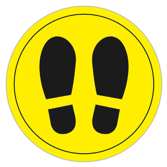 Apli Circulo Señalizacion Adhesivo Ilustracion Zapatos Ø30mm - Acabado Mate - Adhesivo Solvente Alta Resistencia - Color Amarillo/Negro - Film PVC 100 Micras con Imprimacion