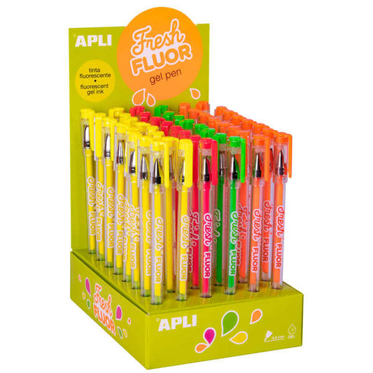 Apli Gel Pen Fresh Fluor - 48 Boligrafos de Tinta Gel Fluorescente - Secado Rapido y Larga Duracion