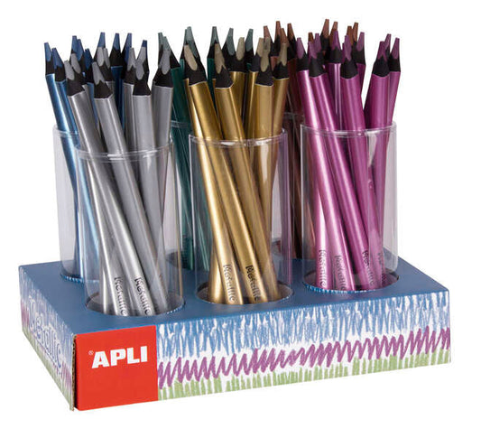 Apli Jumbo Fluor Expositor de 108 Lapices Triangulares de Colores Metalicos - 5mm de Grosor - Mejor
