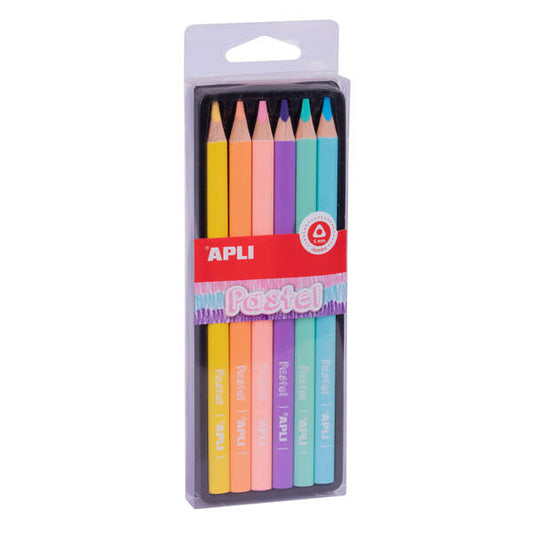 Apli Lapices Jumbo Pastel - 5mm de Grosor - Caja con 6 Colores Surtidos - Madera Triangular para Mej