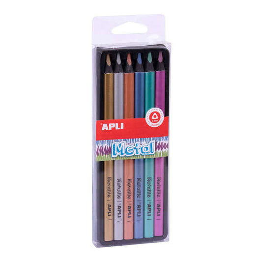 Apli Lapices Jumbo Metal - 5mm - Colores Oro, Plata, Bronce, Azul, Turquesa y Morado - Trazo 5mm - M