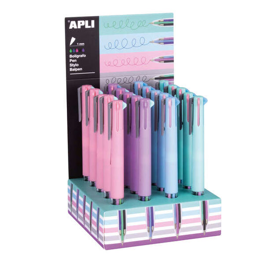 Apli Nordik Collection Expositor con 20 Boligrafos con 5 Tintas de Gel - Acabado Soft Touch en Silic
