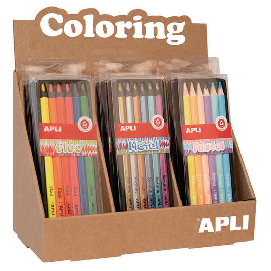 Apli Jumbo Set de Lapices - 5mm de Grosor - 12 Cajas Surtidas con 6 Lapices Cada Una - Fluo, Metal y