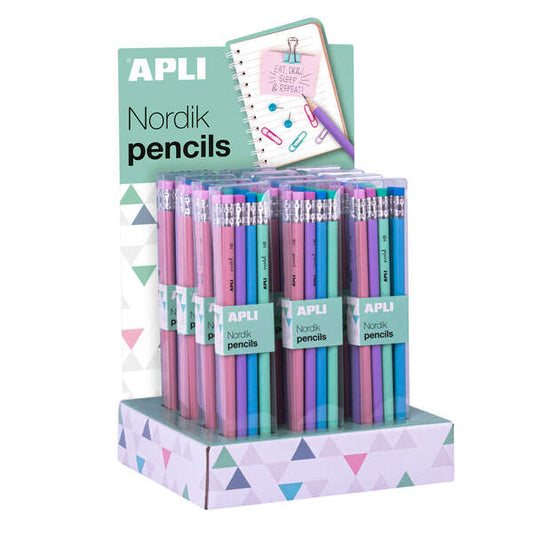 Apli Nordik Collection Expositor de 12 Packs de 8 Lapices de Grafito HB 2mm con Goma de Borrar - Col