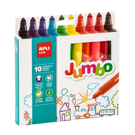 Apli Kids Rotuladores Jumbo Triangulares - Ø 16.7x140 mm - Punta Maxi Bloqueada de Ø 9.6 mm - Colore