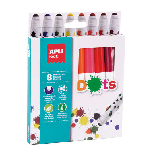 Apli Kids Rotuladores Dots - Ø 14.4x137 mm - Cuerpo Cilindrico y Punta Redonda Bloqueada de Ø 7.5 mm