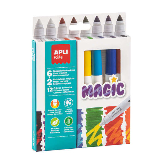 Apli Kids Rotuladores Magic - Ø 14.4x137 mm - Cambio de Color con 2 Blancos - Cuerpo Cilindrico y Pu