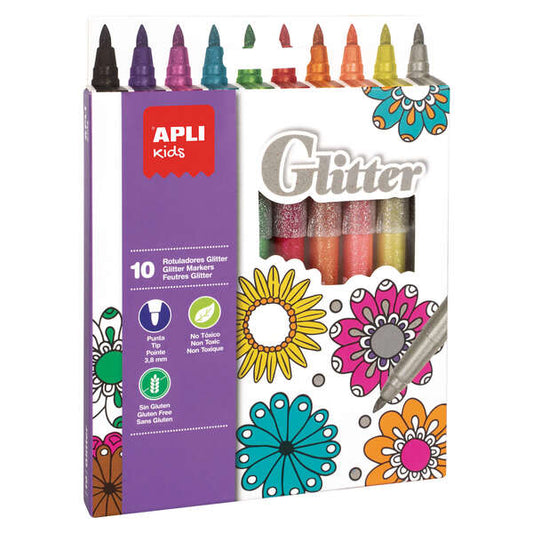 Apli Kids Rotuladores Glitter - Ø 12x137 mm - Cuerpo Cilindrico y Punta Redonda Bloqueada de Ø 3.8 m