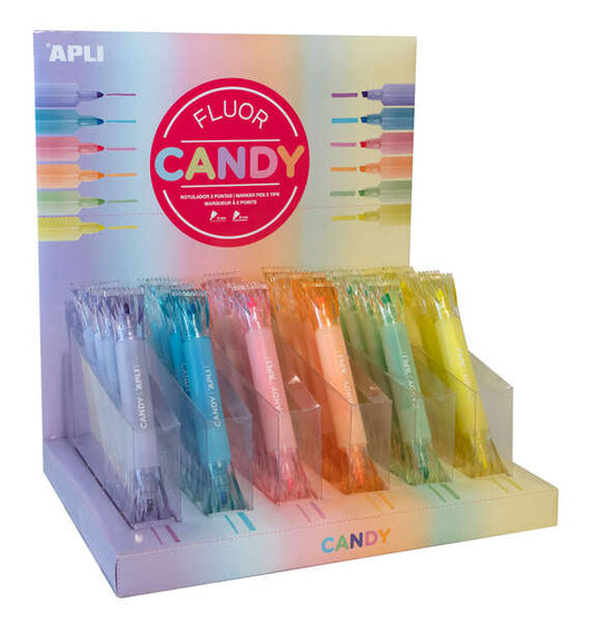 Apli Caramelo Exositor de 36 Marcadores Doble Punta 5mm Plana y 2mm Redonda - Ideal para Agendas, Li
