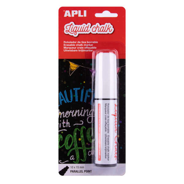 Apli Rotulador de Tiza Liquida Paralelo 10x15mm Blanco - Facil de Borrar con Paño Humedo - Secado Ra