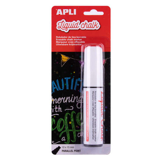 Apli Rotulador de Tiza Liquida Paralelo 10x15mm Blanco - Facil de Borrar con Paño Humedo - Secado Ra