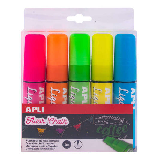Apli Rotuladores de Tiza Liquida - Punta Paralela 10x15mm - Colores Surtidos para Pizarras y Superfi