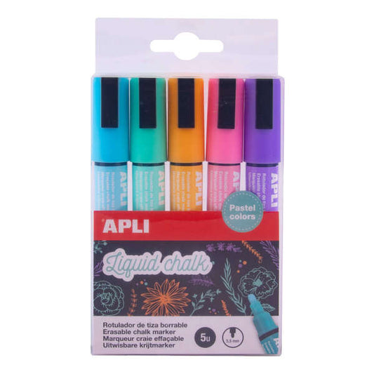 Apli Rotuladores de Tiza Liquida - Punta Redonda de 5.5mm - Colores Tierra Pastel - Ideal para Pizar