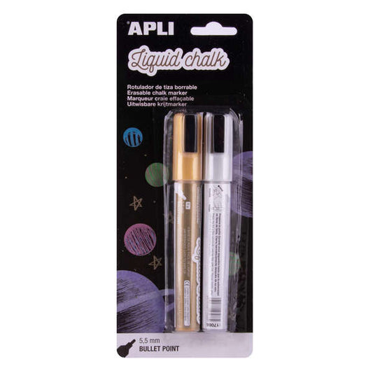 Apli Rotulador de Tiza Liquida Metalizado - Punta Redonda de 5.5mm - Ideal para Pizarras, Plastico,