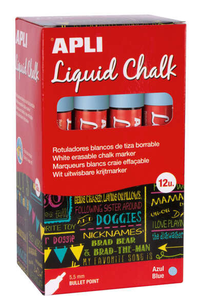 Apli Rotulador de Tiza Liquida Azul - Punta Redonda - Ideal para Pizarras, Plastico, Ventanas, Ceram