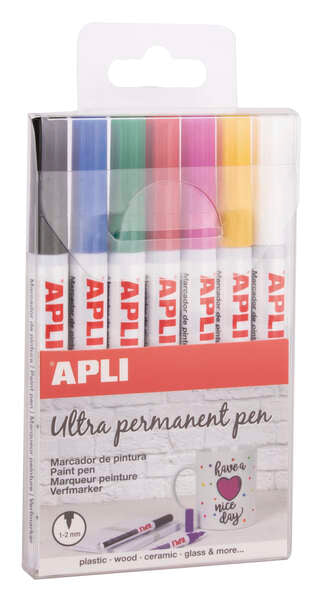 Apli Rotuladores Tinta Permanente Punta Fina - 1-2mm - Pack 7 Colores - Base Aceite - Larga Duracion