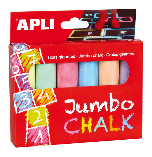 Apli Tizas Redondas Jumbo de Colores Surtidos - Tamaño Ø 25 x 105mm - Fabricadas con Sulfato de Calc