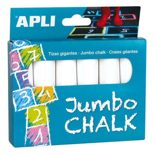 Apli Pack de 6 Tizas Redondas Jumbo - Tamaño Ø 25 x 105mm - Sulfato de Calcio Bajo en Residuo - Apta