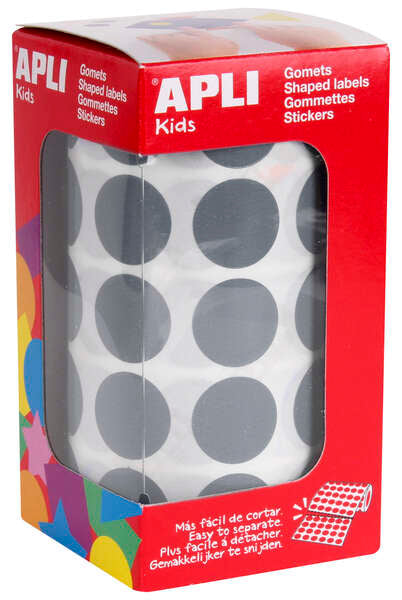 Apli Pack de 1770 Gomets Redondos Ø 20mm - 59 Hojas Pretroqueladas - Adhesivo Permanente - Ideal para Escuelas Infantiles y Colegios - Color Gris