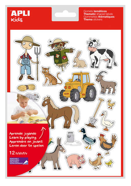 Apli Kids Pack de 276 Gomets Tematicos La Granja - Adhesivo Removible a Base Agua - Libre de Disolventes - Ideal para Escuelas - Divertidas Ilustraciones