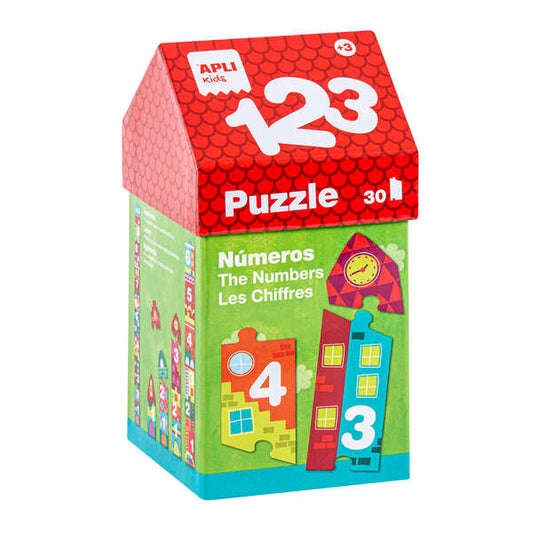 Apli Puzle Educativo de Numeros y Series - 30 Piezas de Diferentes Tamaños - Piezas Resistentes y Seguras - Facil Manejo - Carton de 2mm con Acabado Brillante - Desarrolla Habilidades Matematicas - Colorido