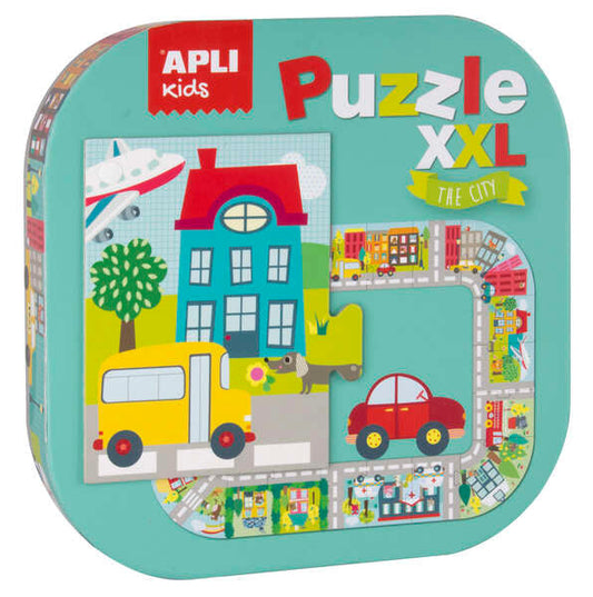 Apli Puzle xxl Ciudad - 20 Piezas de 14.5cm - Circuito Cerrado con Ilustraciones - Doble Diversion - Carton 2mm Brillante - Desarrollo de Habilidades - Regalo Ideal para Niños - Colorido