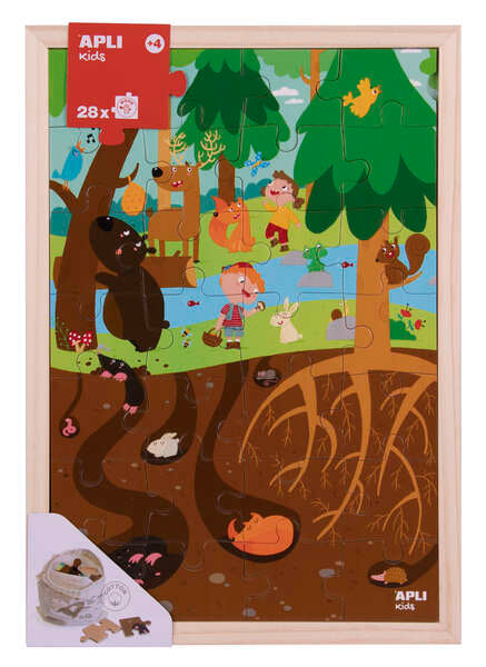 Apli Kids Puzle de Niveles el Bosque - 254x5x376 mm - Diseño Infantil y Colorido - Piezas Resistentes y Seguras - Mejora la Concentracion y la Percepcion Espacial - Bolsa de Algodon Organico Incluida