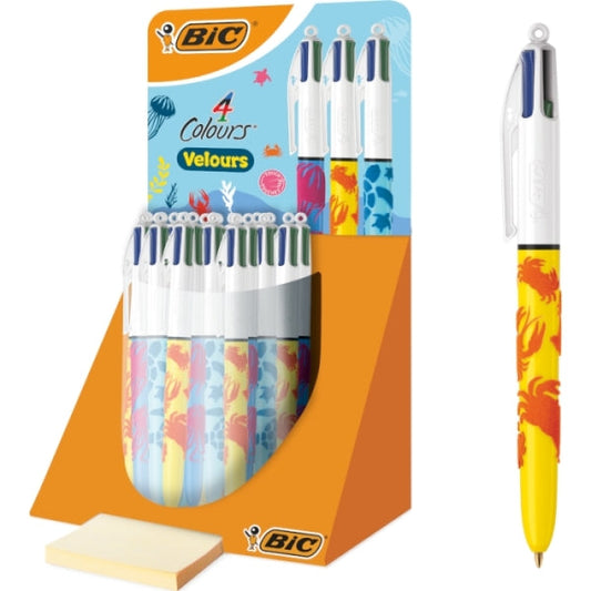 Bic 4 Colours Velours Expositor de 30 Boligrafos de Bola Retractiles - Punta Media de 1.0 mm - Tinta