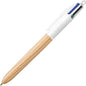 Bic 4 Colours Wood Style Boligrafo de Bola Retractil - Punta Media de 1.0mm - Tinta con Base de Acei