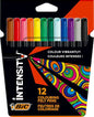 Bic Intensity Pack de 12 Rotuladores - Punta 0.9mm - Tinta con Base de Agua Lavable - Colores Surtid