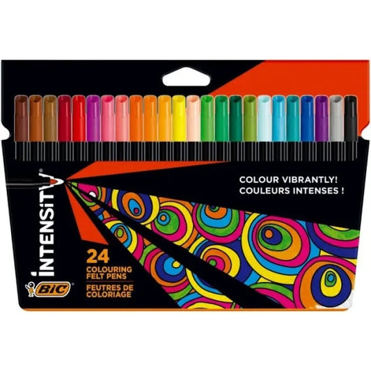 Bic Intensity Pack de 24 Rotuladores - Punta 0.9mm - Tinta con Base de Agua Lavable - Colores Surtid