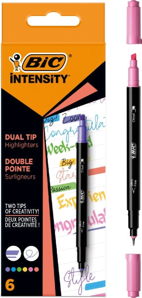 Bic Intensity Dual Tip Pack de 6 Rotuladores Doble Punta - Punta de Biselada + Punta Fina 0.04mm - T