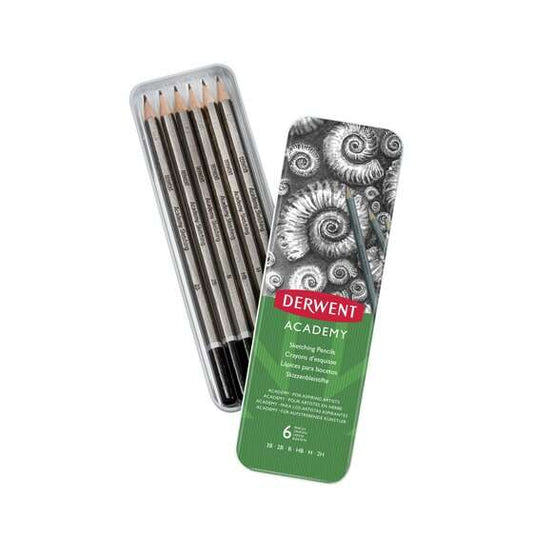 Derwent Academy Sketching Pack de 6 Lapices de Grafito Hexagonales de Durezas Surtidas - Especial pa