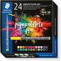 Staedtler 371 Pack de 24 Rotuladores Punta de Pincel Suave - Colores Vivos y Brillantes - No Amarill